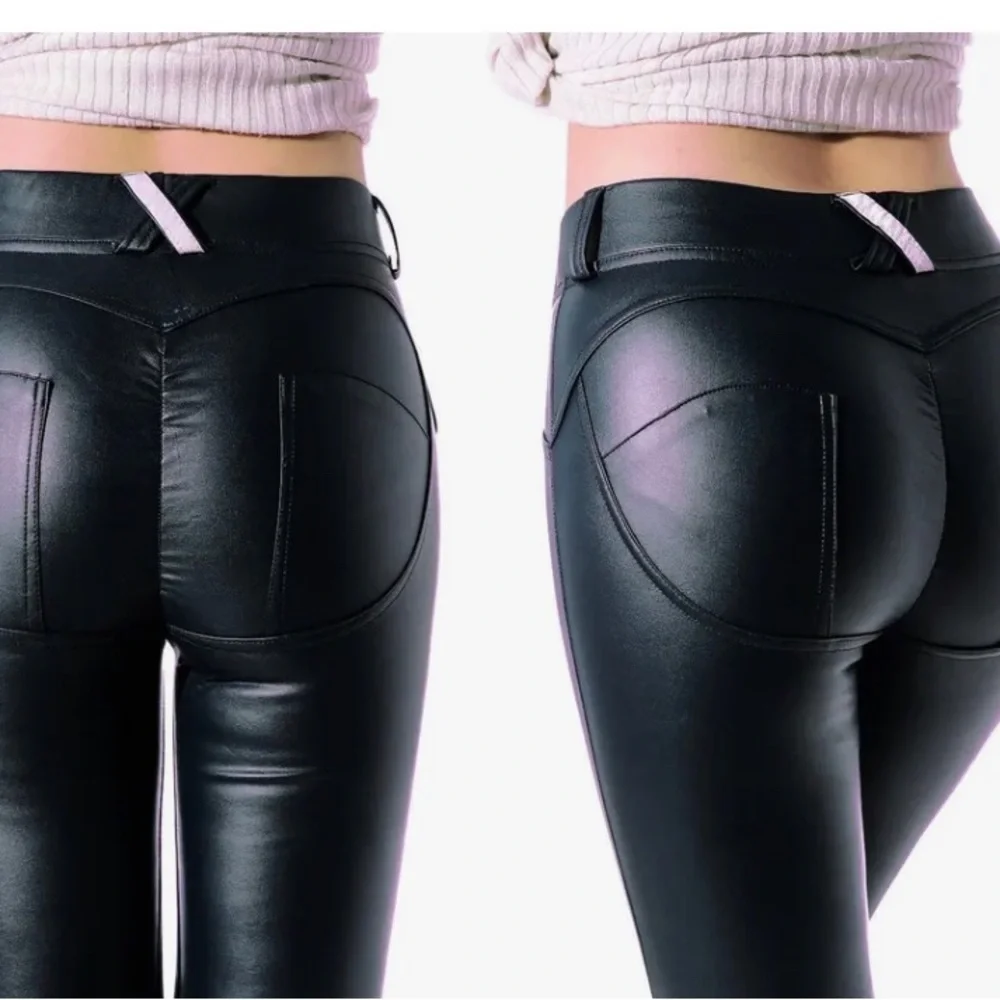 WOMEN'S Sexy High Waist Skinny Faux PU Leather Leggings Pants Butt Lift XL - Picture 2 of 16